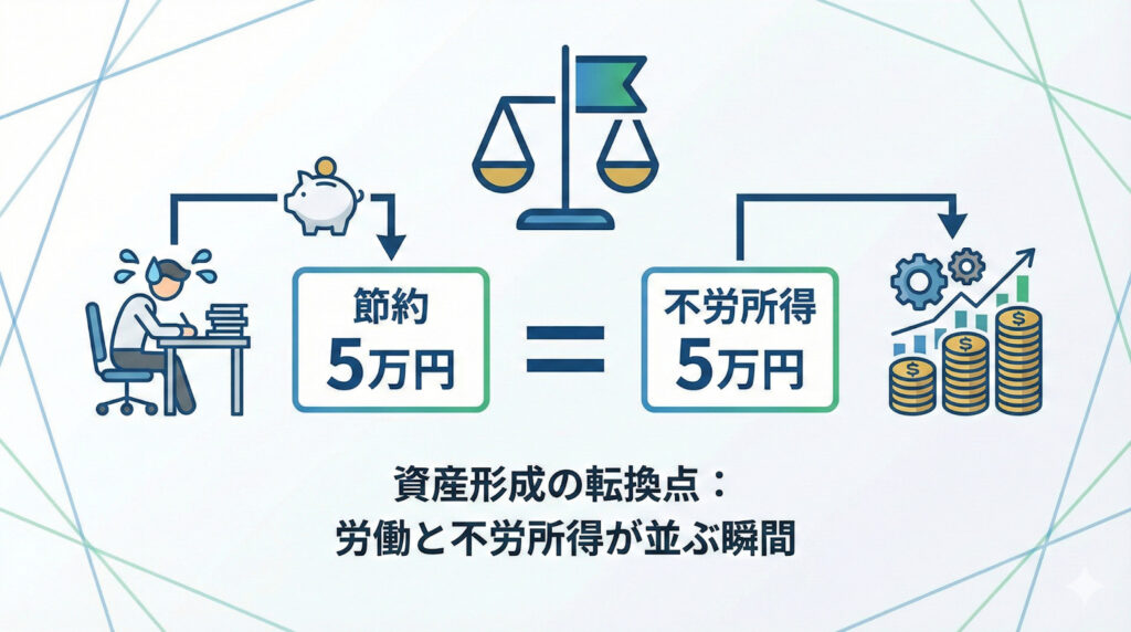 労働と不労所得の金額が並ぶ分岐点